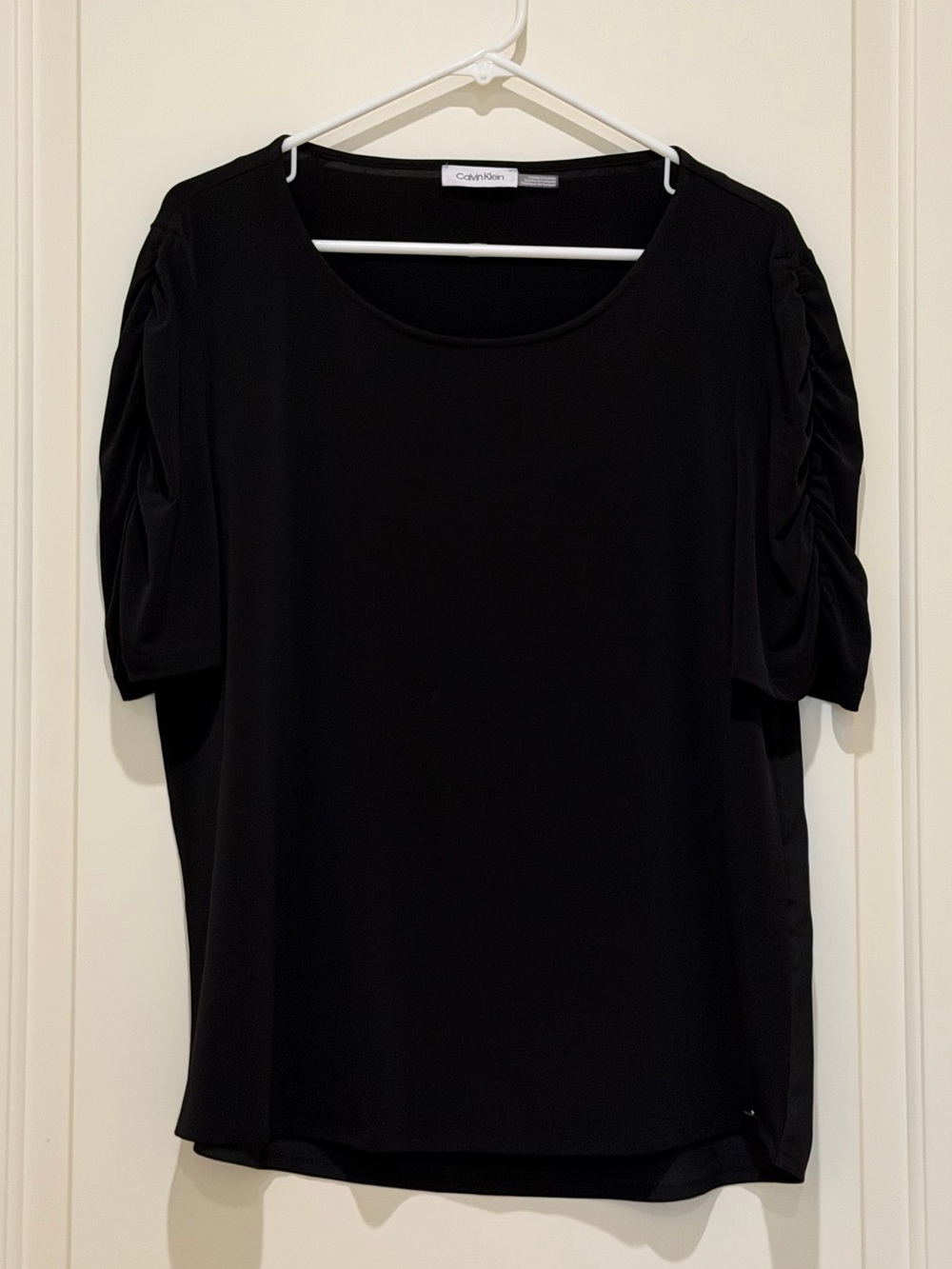 Calvin Klein Black Scoop Neck blouse with sleeve detail